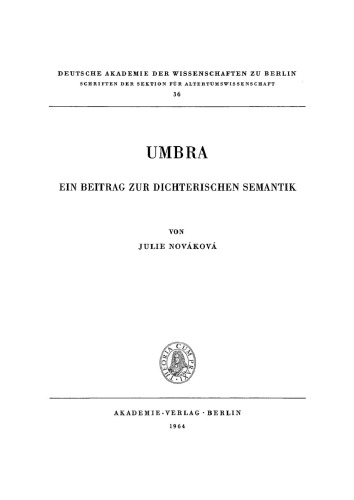 Umbra: Ein Beitrag zur dichterischen Semantik