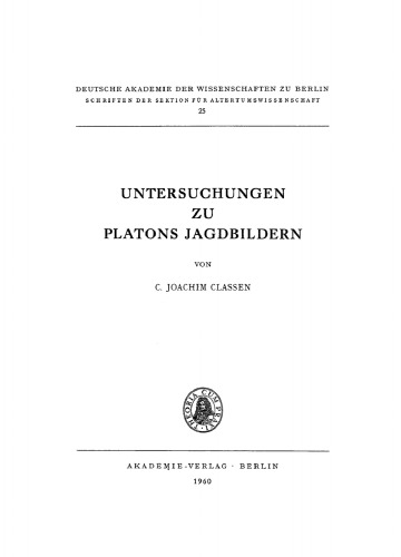 Untersuchungen zu Platons Jagdbildern