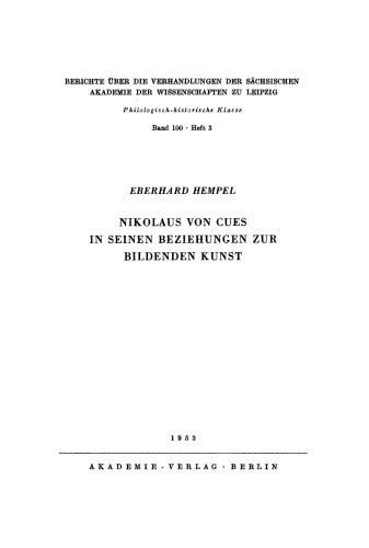 Nikolaus von Cues in seinen Beziehungen zur bildenden Kunst