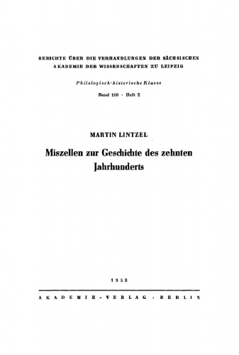 Miszellen zur Geschichte des zehnten Jahrhunderts