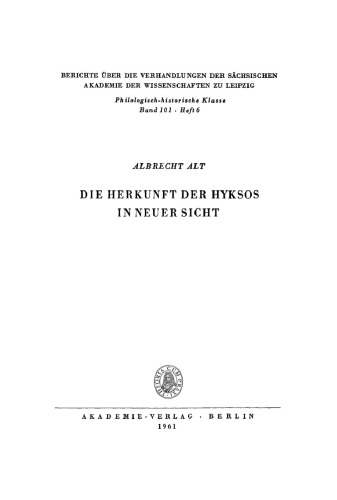 Die Herkunft der Hyksos in neuer Sicht