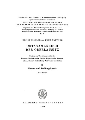 Ortsnamenbuch der Oberlausitz: Teil 2 Namen- und Siedlungskunde