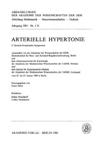 Arterielle Hypertonie, 3. Deutsch-Sowjetisches Symposium: vom 22. bis 25. Januar 1980 in Berlin