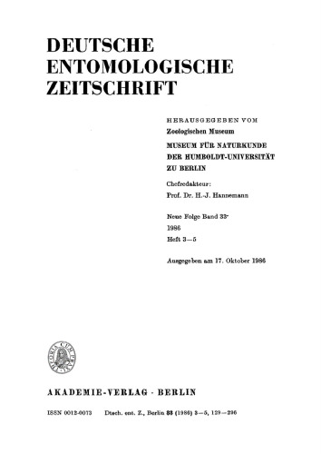 Deutsche Entomologische Zeitschrift: Band 33, Heft 3/5 17. Oktober 1986