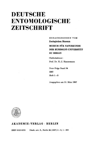 Deutsche Entomologische Zeitschrift: Band 34, Heft 1/3 15. März 1987
