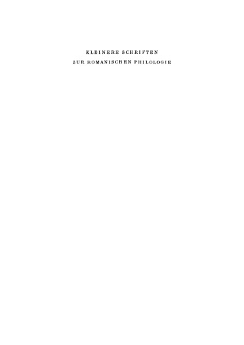 Kleinere Schriften zur Romanischen Philologie