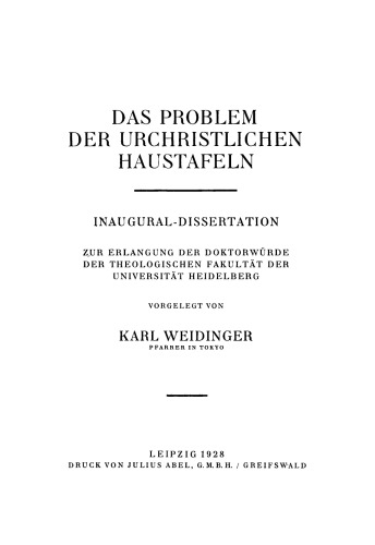 Das Problem der Urchristlichen Haustafeln