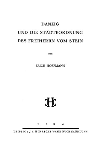 Danzig und die Städteordnung des Freiherrn vom Stein