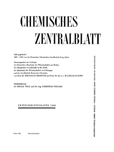 Chemisches Zentralblatt / Zeitschriftenliste: 1968