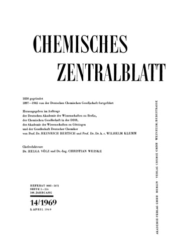Chemisches Zentralblatt: 14/1969, 140. Jahrgang 3. April