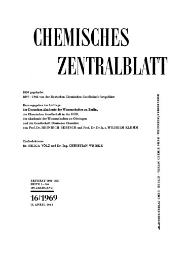 Chemisches Zentralblatt: 16/1969, 140. Jahrgang 16. April