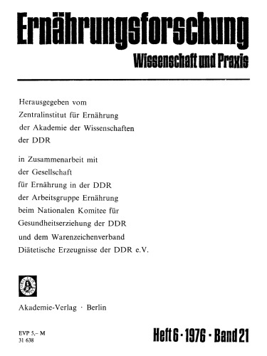 Ernährungsforschung: Band 21, Heft 6