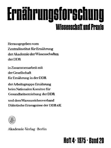 Ernährungsforschung: Band 20, Heft 4