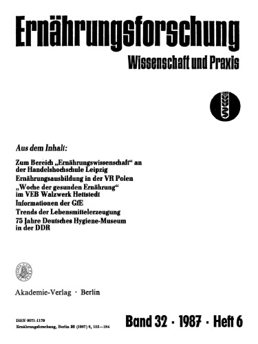 Ernährungsforschung: Band 32, Heft 6