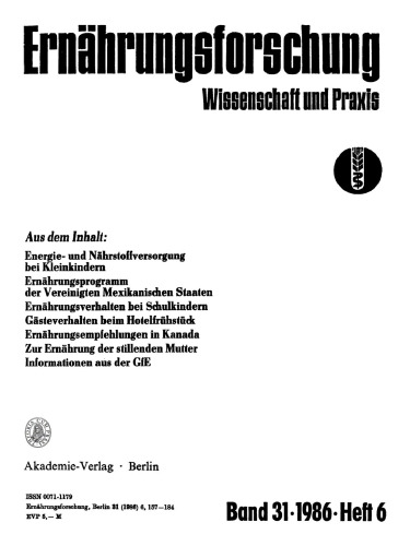 Ernährungsforschung: Band 31, Heft 6