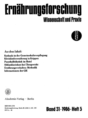 Ernährungsforschung: Band 31, Heft 5