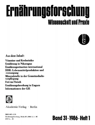 Ernährungsforschung: Band 31, Heft 1