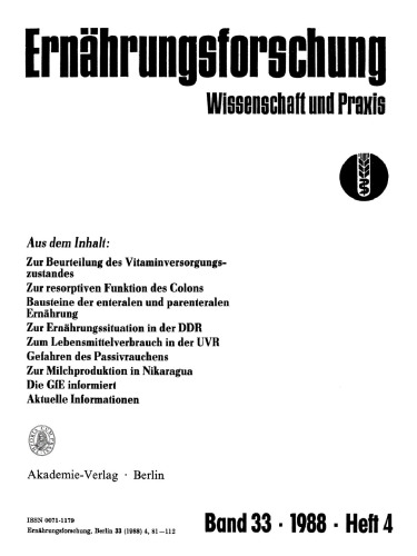 Ernährungsforschung: Band 33, Heft 4