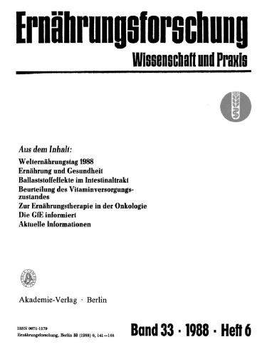 Ernährungsforschung: Band 33, Heft 6