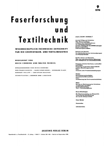 Faserforschung und Textiltechnik: Band 21, Heft 9 September 1970