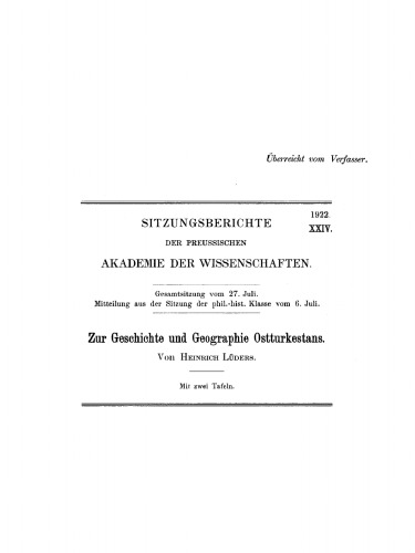Zur Geschichte und Geographie Ostturkestans