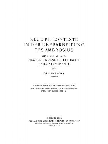 Neue Philontexte in der Überarbeitung Desambrosius