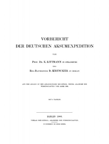 Vorbericht der Deutschen Aksumexpedition
