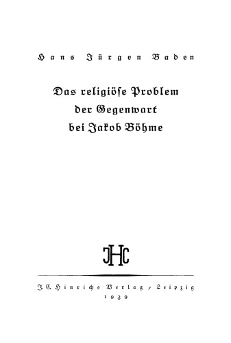 Das religiöse Problem der Gegenwart bei Jakob Böhme
