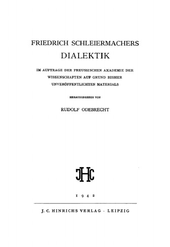 Friedrich Schleiermachers Dialektik