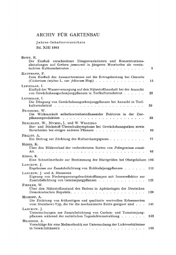 Archiv für Gartenbau: Band 13, Heft 1 1965