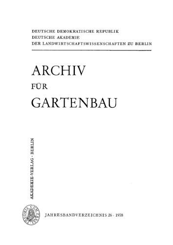 Archiv für Gartenbau: Band 26, Heft 1 1978