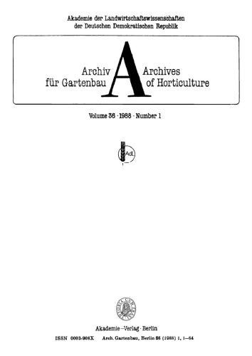 Archiv für Gartenbau: Band 36, Heft 1 1988
