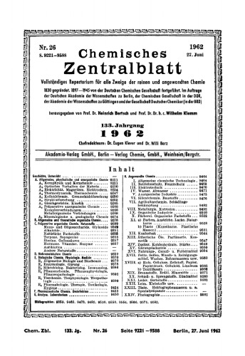 Chemisches Zentralblatt: 26/1962, 133. Jahrgang 27 Juni