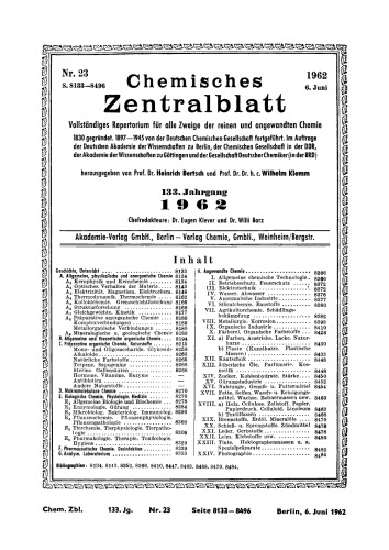 Chemisches Zentralblatt: 23/1962, 133. Jahrgang 6. Juni