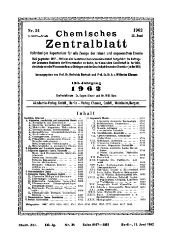 Chemisches Zentralblatt: 24/1962, 133. Jahrgang 13. Juni