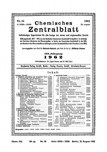 Chemisches Zentralblatt: 34/1962, 133. Jahrgang 22. August