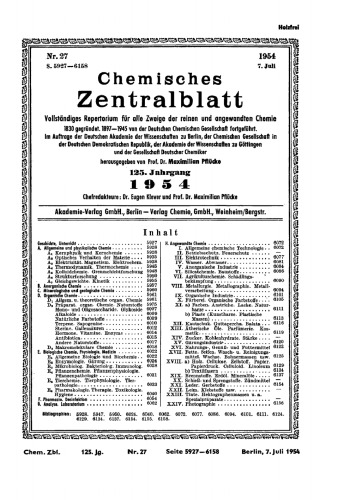 Chemisches Zentralblatt: 27/1954, 125. Jahrgang 7. Juli