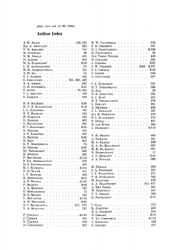 Physica status solidi / A.: Volume 91, Number 1 September 16