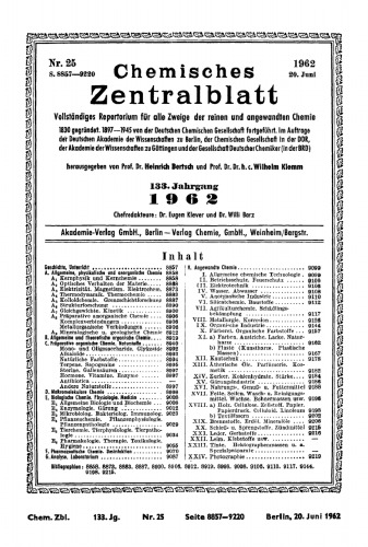 Chemisches Zentralblatt: 25/1962, 133. Jahrgang 20. Juni