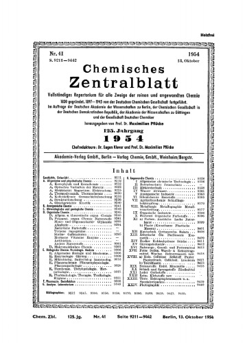Chemisches Zentralblatt: 41/1954, 125. Jahrgang 13. Oktober