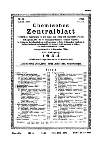 Chemisches Zentralblatt: 25/1954, 125. Jahrgang 23. Juni