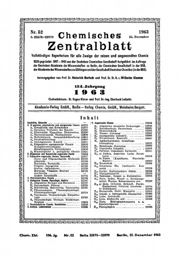 Chemisches Zentralblatt: 52/1963, 134. Jahrgang 25. Dezember