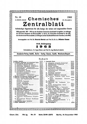 Chemisches Zentralblatt: 51/1963, 134. Jahrgang 18. Dezember