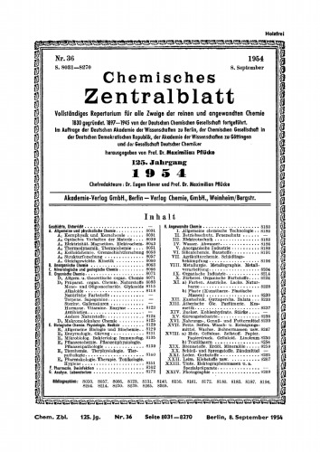 Chemisches Zentralblatt: 36/1954, 125. Jahrgang 8. September