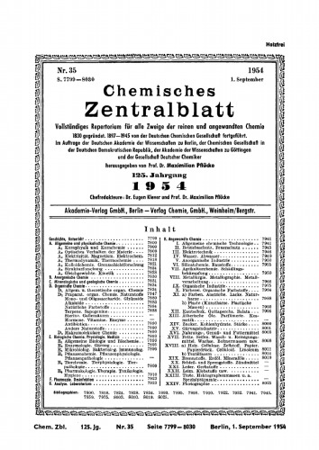 Chemisches Zentralblatt: 35/1954, 125. Jahrgang 1. September