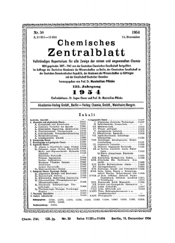 Chemisches Zentralblatt: 50/1954, 125. Jahrgang 15. Dezember