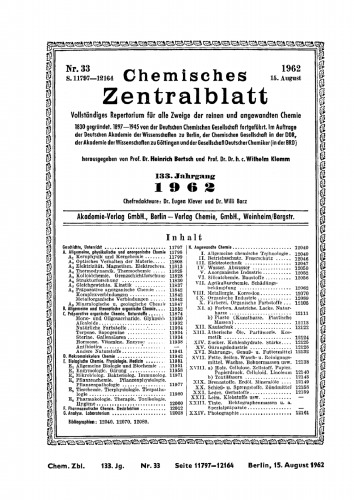 Chemisches Zentralblatt: 33/1962, 133. Jahrgang 15. August