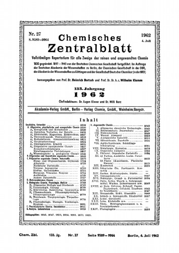 Chemisches Zentralblatt: 27/1962, 133. Jahrgang 4. Juli