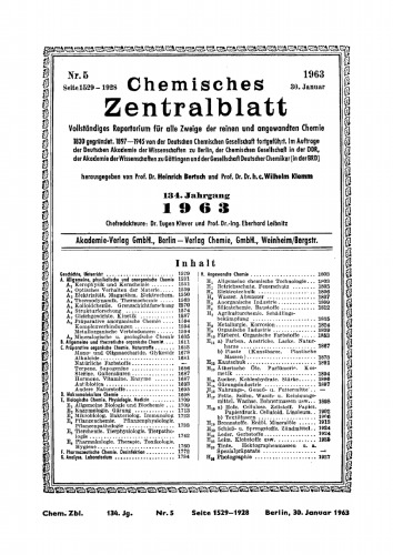 Chemisches Zentralblatt: 5/1963, 134. Jahrgang 30. Januar