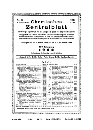 Chemisches Zentralblatt: 20/1962, 133. Jahrgang 18. Juli